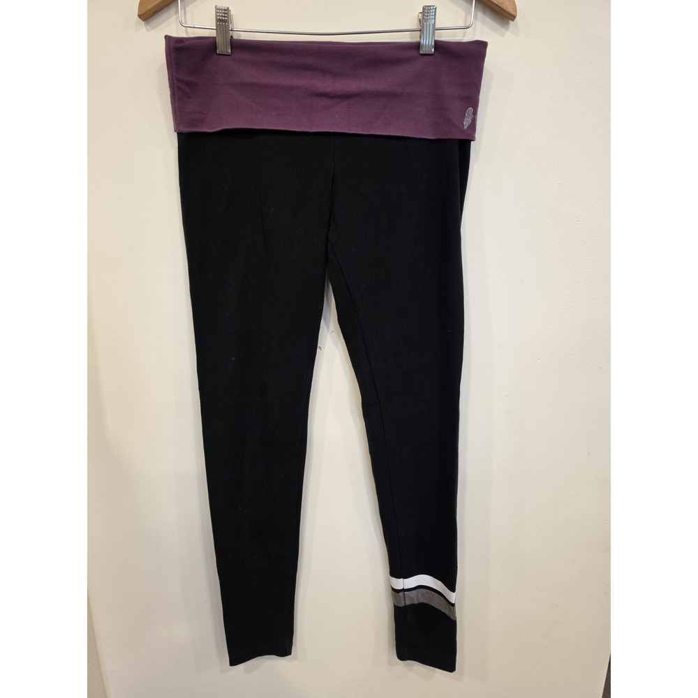 Victoria's Secret Foldover Leggings M Short Black Purple Yoga Pants Athleisure